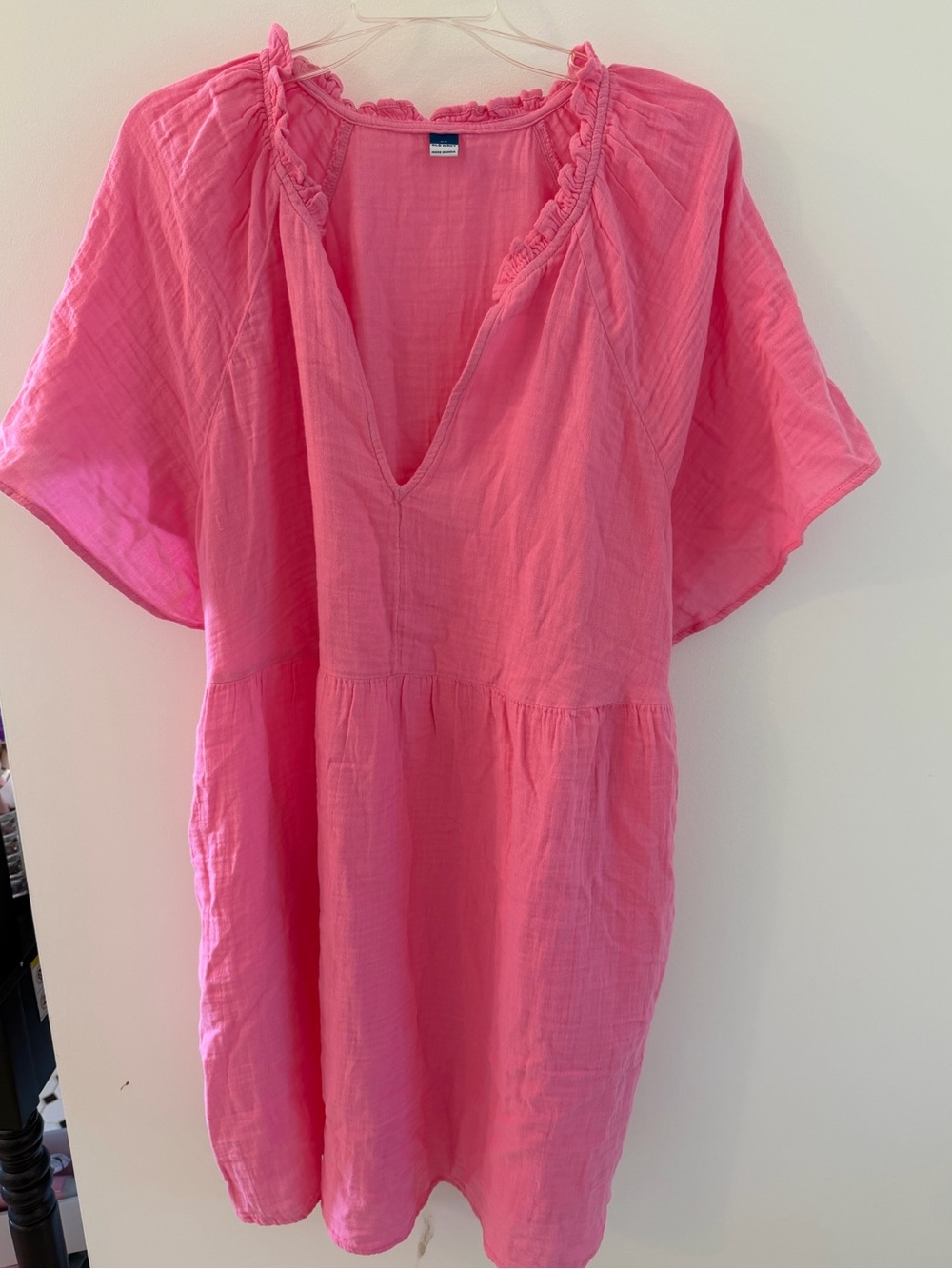 Old Navy Pink Split-Neck Crinkle Gauze Mini Swing Dress XL